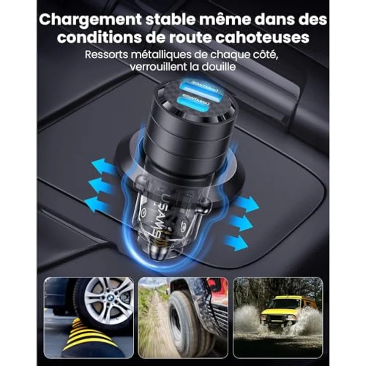 Usams Autoladegerät Mini US-CC176 Dualer USB-Anschluss und Typ-C, Schnellladung, 95 W, Transparent / Schwarz – Bild 6