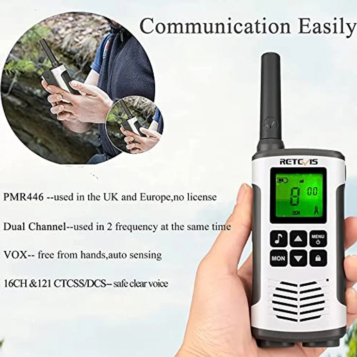 Retevis RT45 Walkie Talkie Funkgerät Lizenzfrei 16 Kanäle VOX Rufton Taschenlampe PMR Funkgerät Set Wiederaufladbar USB Ladekabel(1 Paar) – Bild 4