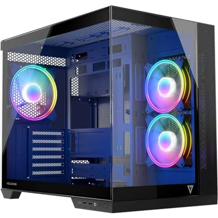 Modecom Volcano Panorama Apex ARGB 3F PC-Tower-Gehäuse, graues Midi-Tower Design mit gehärtetem Glas und RGB-Beleuchtung, unterstützt Micro ATX und Mini-ITX, max. GPU-Länge 40 cm – Bild 2