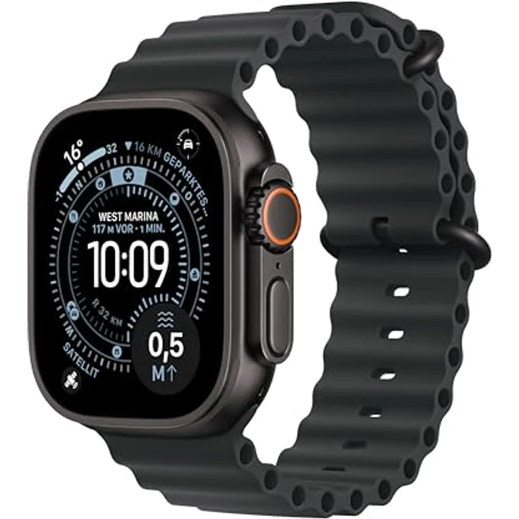 Apple Watch Ultra 3 GPS + Cellular, 49mm, Titangehäuse Schwarz, Ocean Band Schwarz - One Size – Bild 1