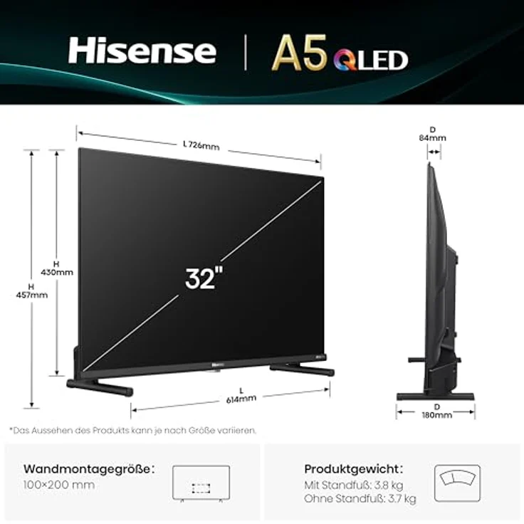 Hisense 32A5Q, 32 Zoll 2K QLED Smart TV mit Dolby Atmos, Game Mode, AI Sports Mode, HDR10 und Rauschunterdrückung [2025] – Bild 2