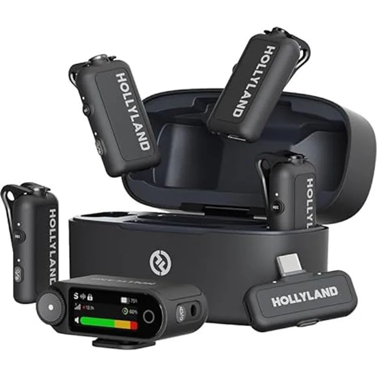 Hollyland Lark Max 2 Combo, 4-Person Version mit 32-Bit-Full-Chain-Mikrofonsystem, AI Noise Cancellation und 340 Meter Reichweite