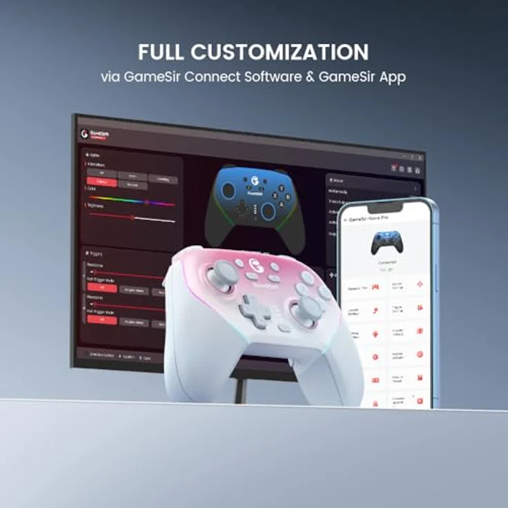GameSir Super Nova, Multiplattform-Bluetooth-Controller mit Ladestation für Nintendo, Schlagsahne Rosa – Bild 6