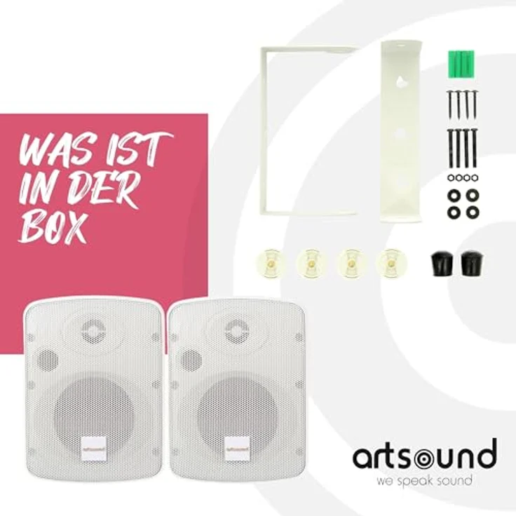 Artsound ASW65.2, 2er-Set wasserdichte Lautsprecher, 2-Wege-HiFi-Lautsprecher, 20-140 Watt, mit, Weiß – Bild 8