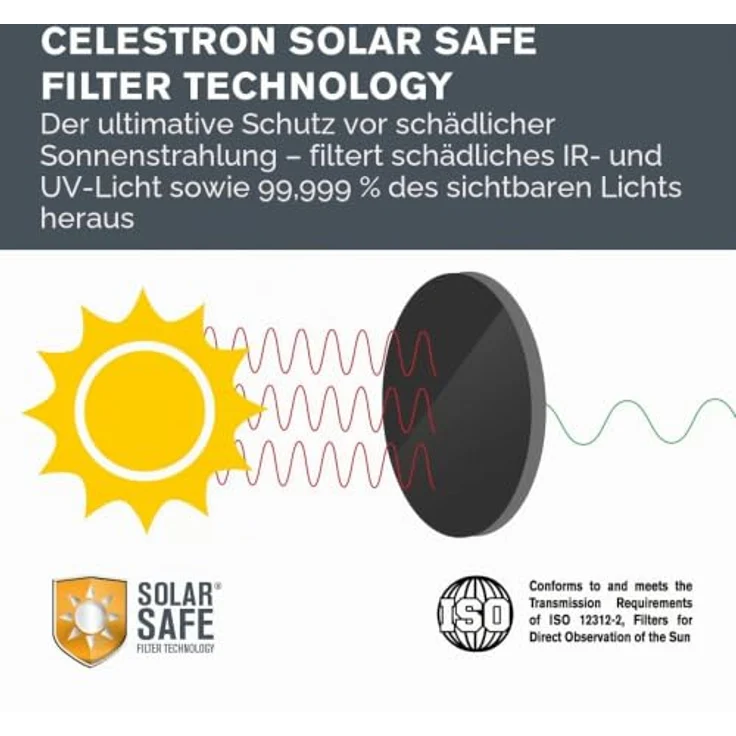 Celestron 71238 EclipSmart 10x42 Porro Solarfernglas mit ISO 12312-2 konformen Filtern, rutschfester Gummibeschichtung und mehrfach vergüteten Linsen, Schwarz – Bild 3