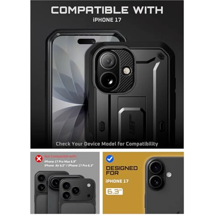 SUPCASE Unicorn Beetle Pro Hülle für iPhone 17, 360° Outdoor Schutzhülle mit Kamerasteuerungstaste, Displayschutz, Ständer und Gürtelclip, schwarz – Bild 2