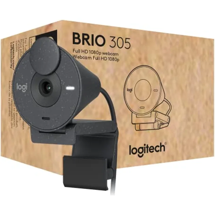 Logitech Brio 305 Full HD 1080P Webcam mit Sichtschutz, Mono Mikrofone zur Rauschunterdrückung, USB-C, Automatische Lichtkorrektur, funktioniert mit Zoom, Microsoft Teams, Google Meet - Graphit