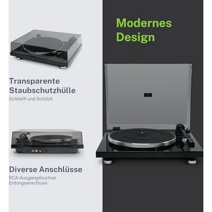 MUSE Vinyl Plattenspieler, Bluetooth-Schallplattenspieler mit Stereo-Vorverstärker, 2-Gang 33/45 U/min, Aluminiumplatte, rutschfester Gummi, schwarz – Bild 4