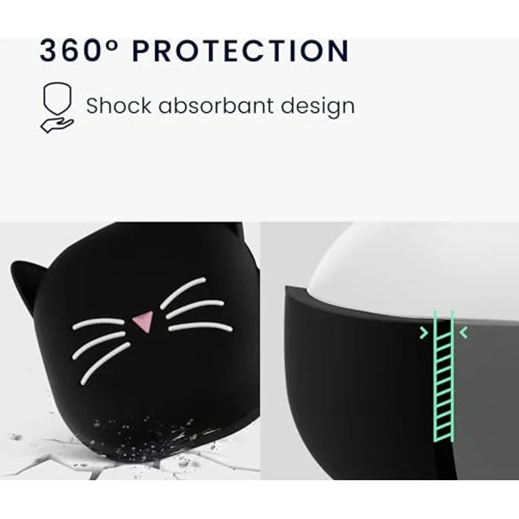 kwmobile Kopfhörer-Schutzhülle für Samsung Galaxy Buds FE, Silikonhülle mit Kitty Cat Design, Anhänger und Ladeöffnung, Schwarz – Bild 3