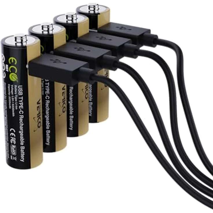 VERICO LoopEnergy Pro AA 3330 Wiederaufladbare USB-C Batterie 4er Pack, Schnellladung in 2 Stunden, Li-Ion Akku, 1,5V 3330mWh (2220mAh), inkl. USB-C Kabel - VERICO – Bild 4