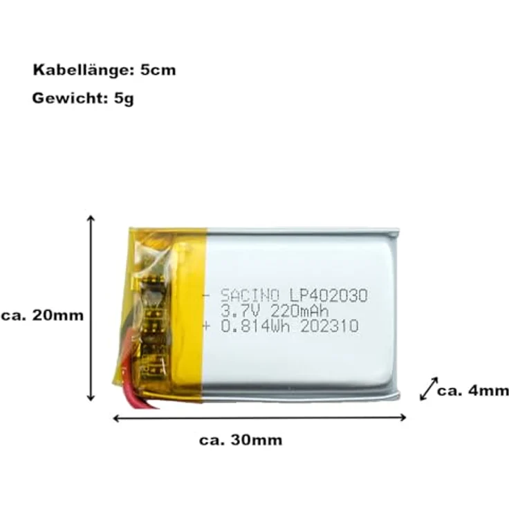 EFASO 3,7 V 220mAh 402030 wiederaufladbarer LIPO -Akku, kompatibel mit FIIO E3 E5 - Vielseitiger Akku für Dash Cams, LED-Leuchten, Uhren und Kopfhörer – Bild 4