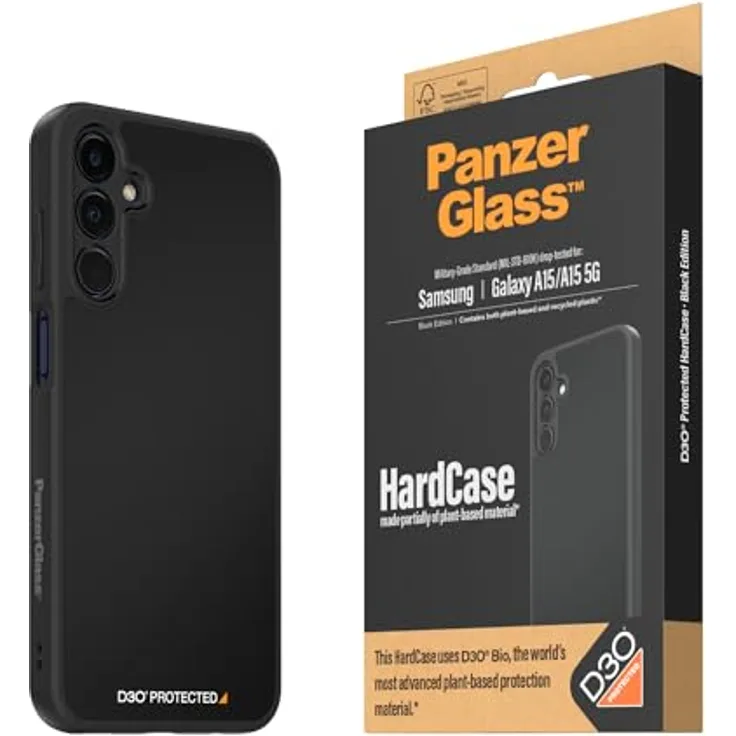 Panzer Glass Ultimativer Schutzhülle für Samsung Galaxy A15 HardCase mit D3O - Langlebig und Nachhaltig, Schwarz