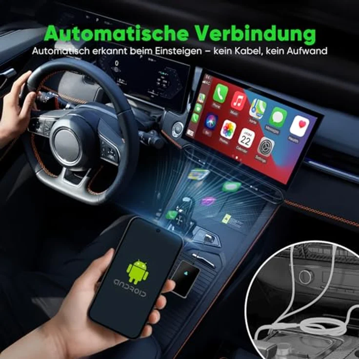 SALCAR Android Auto Wireless Adapter 2025, kabelloser Dongle mit A7-Chip, WiFi 6, kompatibel mit Android 11 oder höher, USB-C/A, automatisches Pairing, Aluminiumgehäuse – Bild 5
