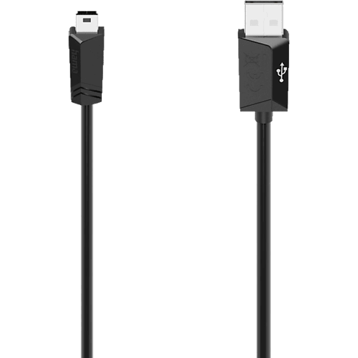 HAMA 074260 MINI-USB-KABEL, USB 2.0, 1,5 m, Schwarz, hohe Datenübertragung von 480 Mbit/s, flexibles Rundkabel mit Mini-B5-Stecker