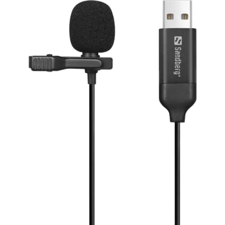 Sandberg Streamer USB Clip Microphone, Omnidirektionales Lavalier Ansteckmikrofon für Computer Laptops, USB-A, Plug & Play, Kabelmikrofon mit Clip, Online-Meetings Gaming Video Recording Streaming