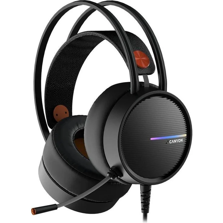 Canyon GH-8A, Kabelgebundenes Gaming-Headset mit 50-mm-Treibern, Orange-Schwarz, inkl. integriertem Mikrofon und LED-Beleuchtung