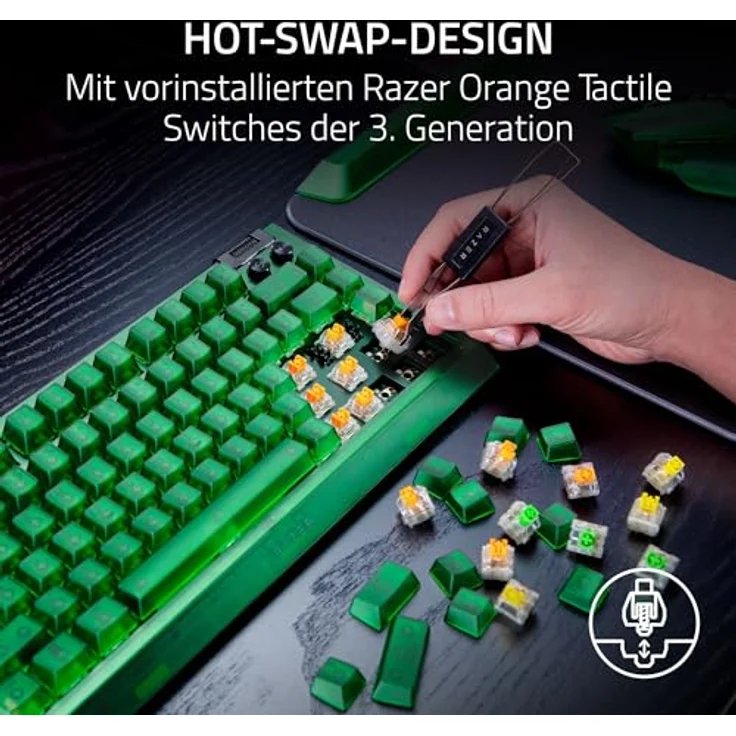 Razer BlackWidow V4 75% Phantom Green Edition, Hot-swap-fähige mechanische Gaming-Tastatur mit Orange Tactile Switches, Aluminiumgehäuse, Chroma RGB und Mediensteuerung, US Layout | Phantom Green – Bild 2