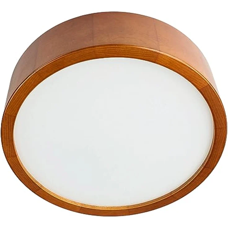 Licht-Erlebnisse Deckenleuchte ARBARO Glas Holz rustikal Ø27 cm E27 flach rund Modern blendarm Wohnzimmer – Bild 4