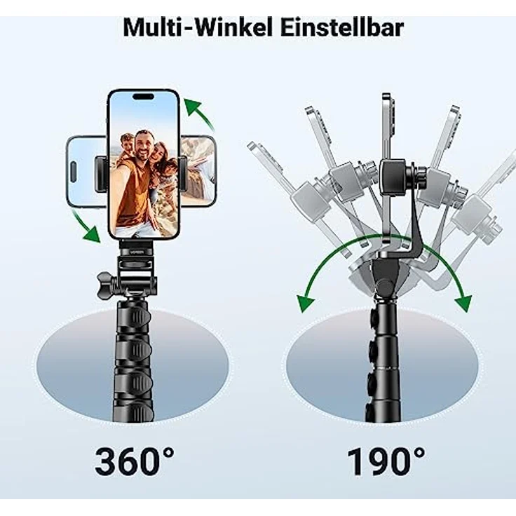 Ugreen LP680, Selfie Stick mit Bluetooth-Fernbedienung, kompakt und zusammenfaltbar, Schwarz – Bild 7