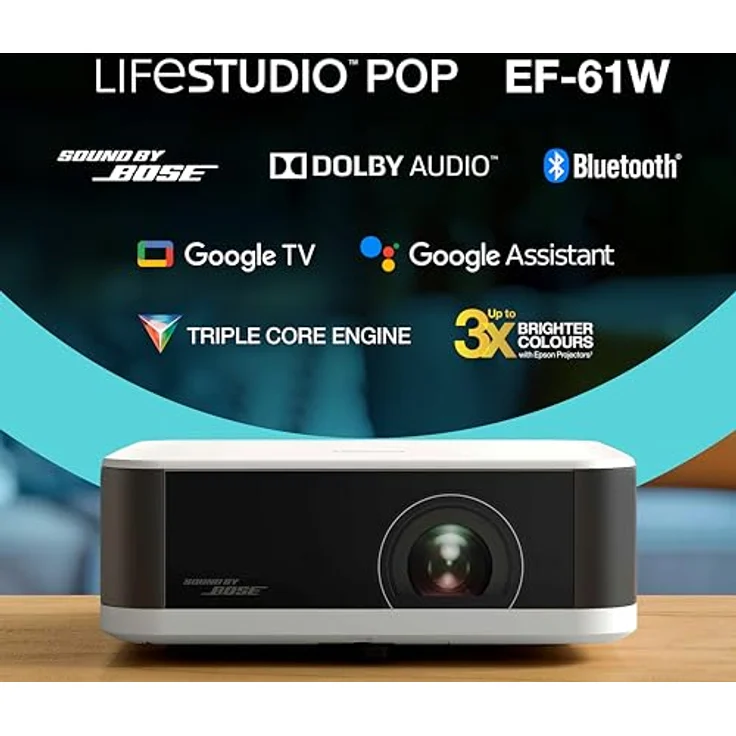 Epson Lifestudio Pop EF-61W, tragbarer Smart-Projektor mit Sound by Bose, Google TV, Full HD, 700 Lumen, diamantweiß, 5 Jahre Geräteschutz – Bild 4