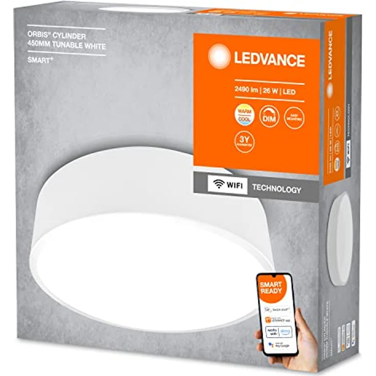 LEDVANCE SMART+ WIFI ORBIS CYLINDER Smarte LED Wand-und Deckenleuchte für Innen mit WiFi Technologie, Lichtfarbe änderbar (3000K-6500K), Weiss, 450mm, Kompatibel mit Google und Alexa Voice Control – Bild 3