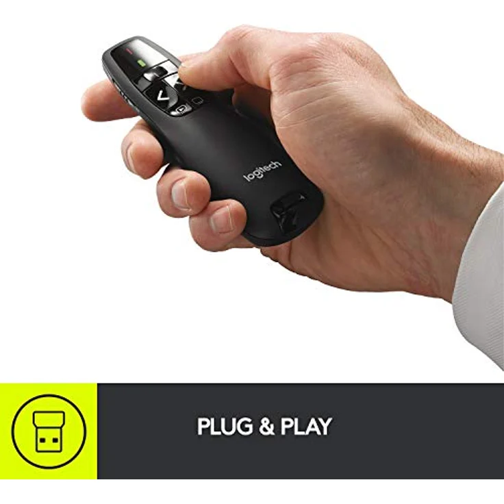 Logitech R400 Presenter, Kabellose 2.4 GHz Verbindung via USB-Empfänger, 15m Reichweite, Roter Laserpointer, Intuitive Bedienelemente, 6 Tasten, Batterieanzeige, PC - Schwarz – Bild 2