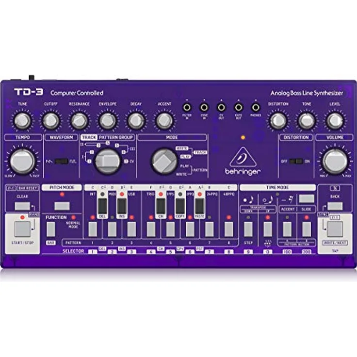 Behringer TD-3 GP, Analog Synthesizer Clone der Roland TB-303 mit 16-Schritt Stepsequencer, Distortion Effekt und USB/MIDI Anschluss, schwarz