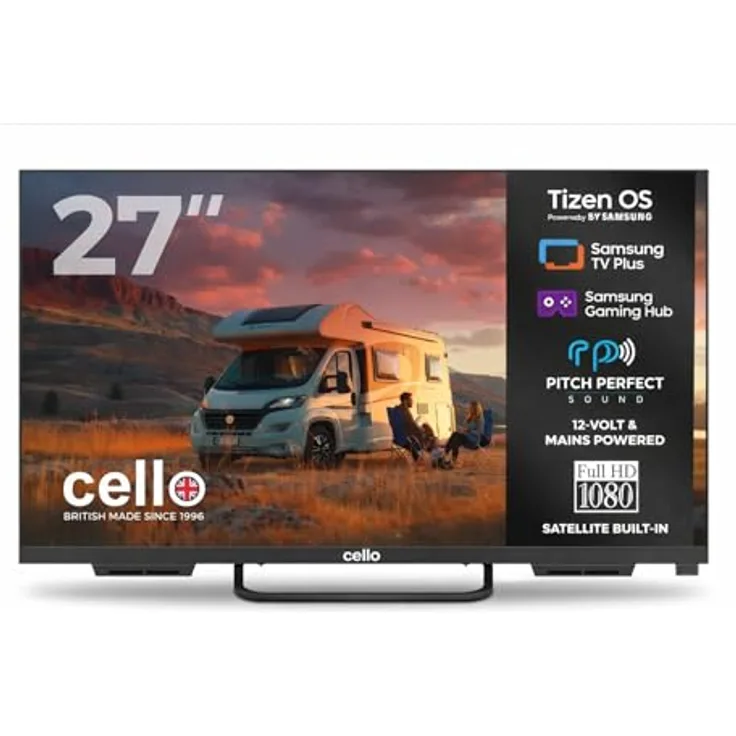 Cello CTRAV-27TZ, 27" Smart 12V Traveller-TV mit Tizen OS, Triple-Tuner, Satellitenempfang, Pitch Perfect Lautsprecher, Bluetooth, ideal für Wohnmobile und Boote