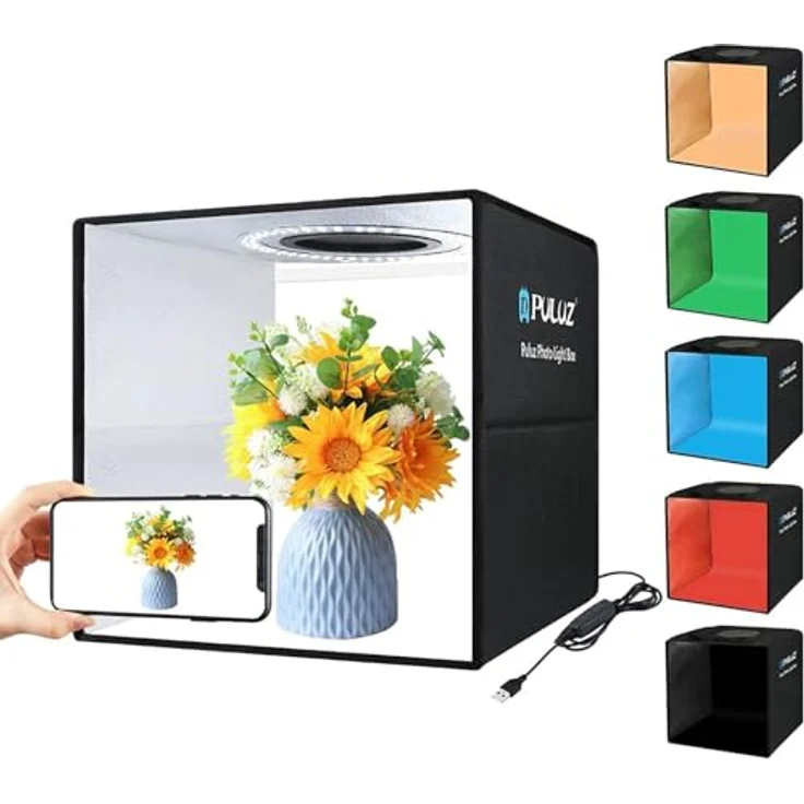 PULUZ 30cm Faltbare Fotobox, Lichtbox mit dimmbarem Licht und 6 PVC-Hintergründen für Produktfotografie – Bild 1
