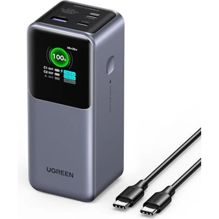 UGREEN Nexode Power Bank 20000mAh 130W mit 3 Ports externer Akku mit digitalem Display, kompatibel mit iPhone 15 Pro/Pro Max/15/14, Galaxy S24 Ultra, MacBook Pro - Schwarz – Bild 1