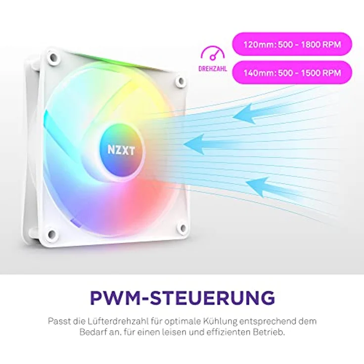 NZXT F120 RGB Core Dreierpackung – 3 × 120 mm nabenmontierte RGB-Lüfter mit RGB-Steuerung – 8 einzeln ansteuerbare LEDs – Halbtransparente Lüfterblätter – PWM-Steuerung – CAM-Software – Weiß – Bild 5