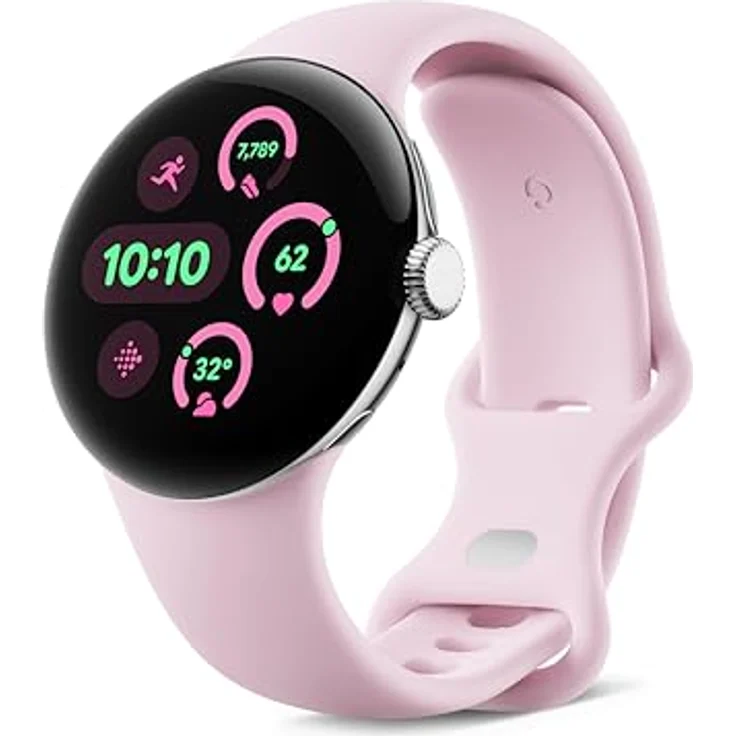 Google Pixel Watch 3 (41 mm) – Fitness-orientierte Android Smartwatch, Herzfrequenz-Tracking, Fitbit Running, 24-Stunden Akkulaufzeit, Polished Silver Aluminium Case, Rose Quartz Band, Wi-Fi – Bild 1