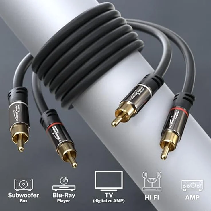KabelDirekt - Cinch Audio Kabel - 10m - (Koaxialkabel geeignet für Verstärker, Stereoanlangen, HiFi Anlagen & andere Geräte mit Cinch Anschluss, 2 Cinch zu 2 Cinch) – Bild 2