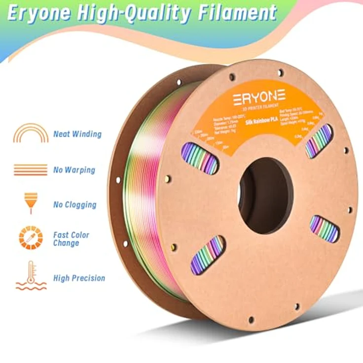 ERYONE Ultra Shiny Silk PLA Filament 1.75mm, Multicolor Rainbow Fast Color Gradient, 1kg Spule, für 3D Drucker – Bild 5