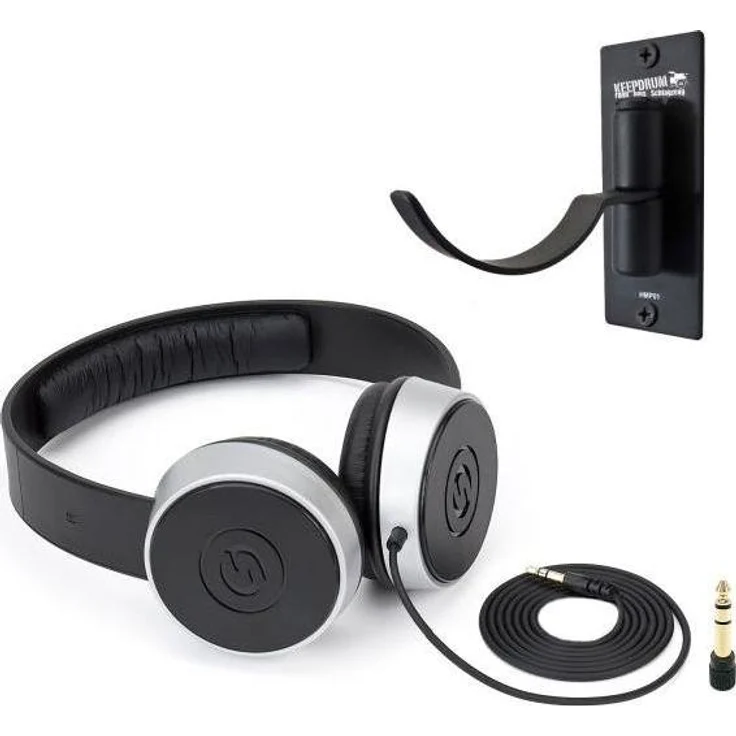 Samson SR450 Studio-Kopfhörer, kabelgebunden mit passiver Geräuschunterdrückung und Wandhalter, schwarz
