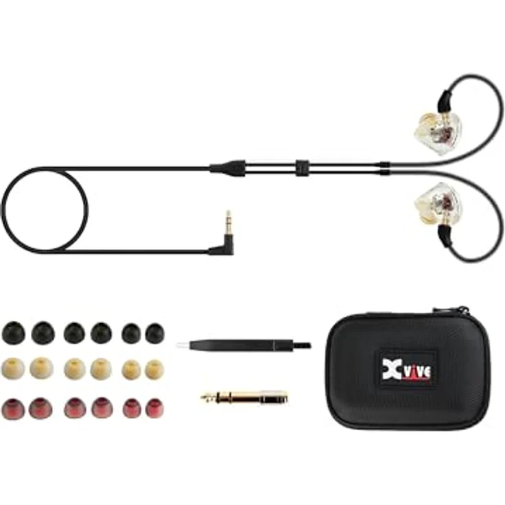 XVive T9 In-Ear Monitors, Dual Balanced Armature Treiber, ergonomische Passform, 20 Hz - 16,5 kHz, 3,5 mm Klinkenstecker, inkl. Tragetasche und Adapter – Bild 2