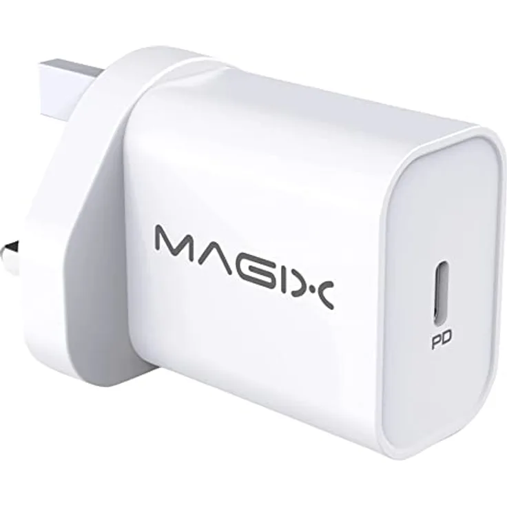 Magix USB Type-C Ladegerät PD 3.0 20W 3A, Schnellladeadapter mit 3A Ausgang, AC 100-240V auf DC 6V 9V 12V (kompatibel mit iPhone, AirPods Pro, iPad Pro)(Weiß)(UK Plug)