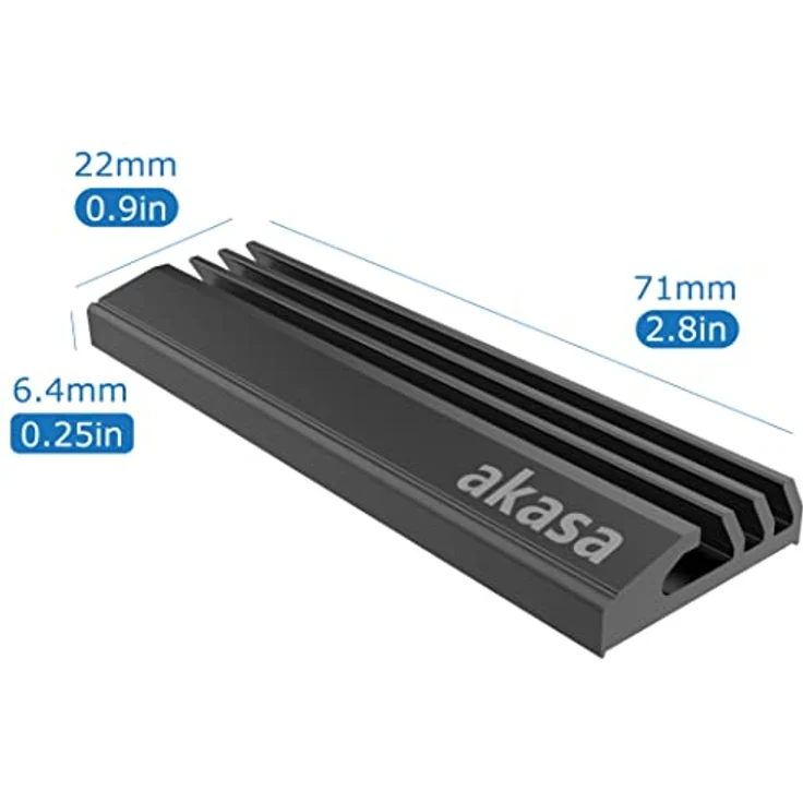 Akasa M.2 SSD Kühlkörper, Aluminium Kühlkörper, mit Thermoklebeband, 71 x 22 x 6,4 mm, passend für M.2 2280 SSD, Schwarz, 2 Stück, A-M2HS01-KT02 – Bild 5