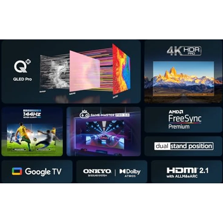 TCL 75T8B 75-Zoll QLED Pro 144Hz Onkyo Gaming Fernseher, 4K UHD, HDR Pro, Google TV (Dolby Vision IQ & Atmos, Motion Clarity, Sprachsteuerung, Kompatibel mit Google Assistant & Alexa) – Bild 3