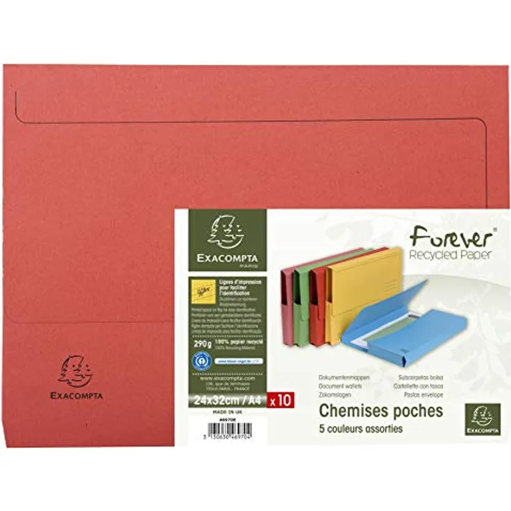 Generic Exacompta 46970E, Recycling-Aktenordner im 10er Pack, DIN A4, farblich sortiert, für bis zu 200 Blatt