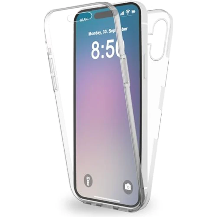 Nalia Klare 360 Grad Hülle für Apple iPhone 16, Transparentes Gehäuse mit vollem Rundumschutz und kabellosem Laden – Bild 1