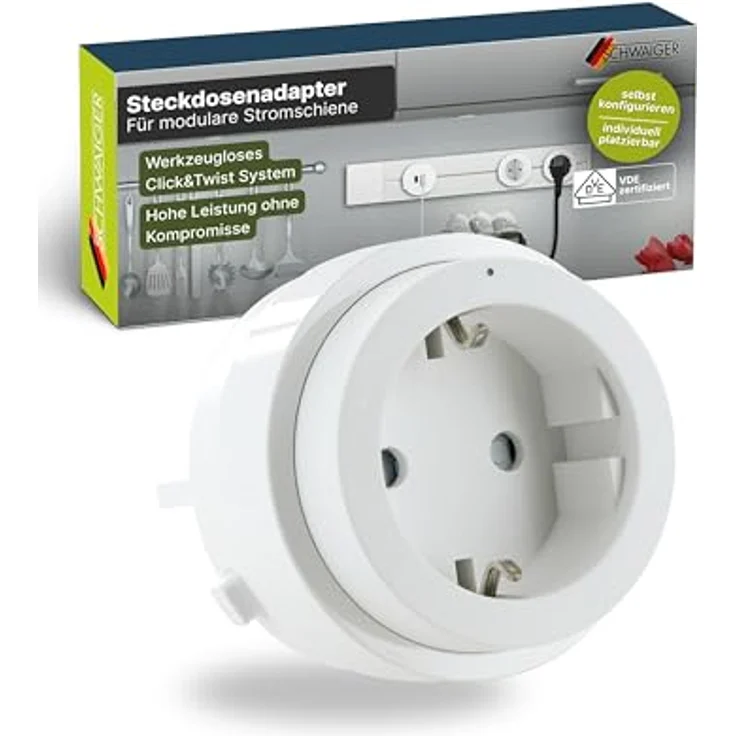 Schwaiger MSPW0230 Basismodul, Steckdosenadapter mit USB-Ladeanschlüssen und Click & Twist System, bis zu 3680 W – Bild 1