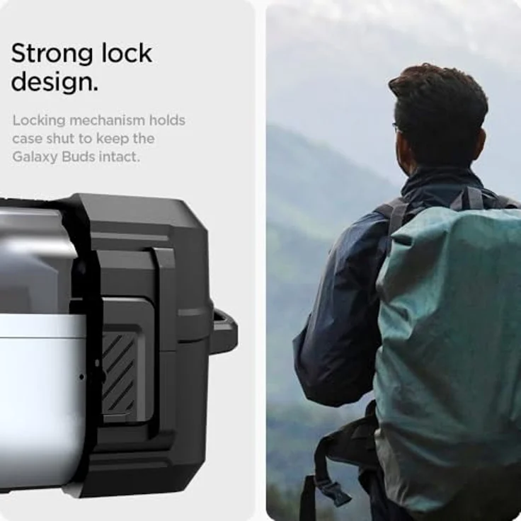 Spigen Lock Fit Hülle Kompatibel mit Samsung Galaxy Buds 3 Pro | Galaxy Buds 3 - Matt Schwarz - Sicherer Schutz mit Karabiner und kabellosem Laden – Bild 5