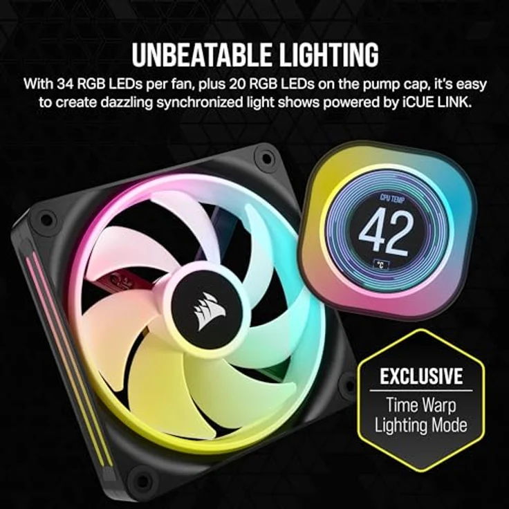 CORSAIR iCUE LINK H150i LCD-Flüssig-CPU-Kühler - 360mm AIO - QX120 RGB-Lüfter - 2,1" IPS-LCD-Bildschirm - Passend Für Intel LGA 1700, AMD AM5 - iCUE LINK System Hub im Lieferumfang Enthalten - Schwarz – Bild 5