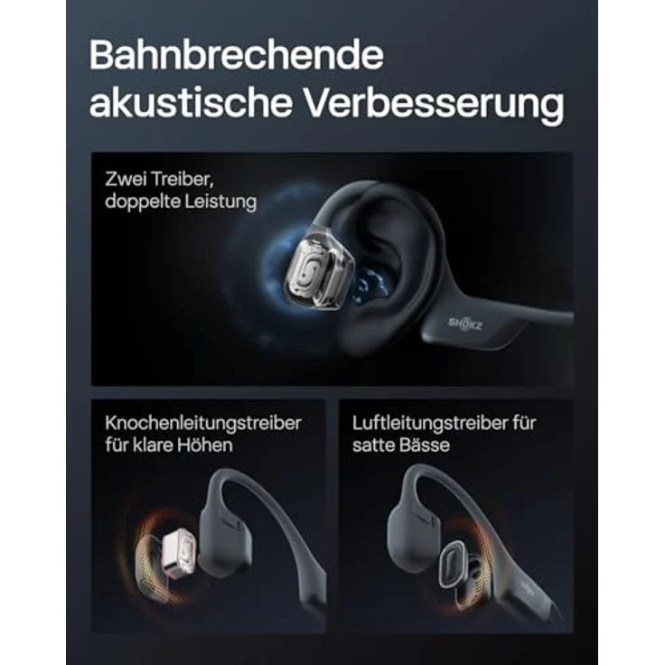 SHOKZ OpenRun Pro 2 Knochenschall Sportkopfhörer, Bluetooth 5.3, IP55 wasserdicht, Schwarz – Bild 2