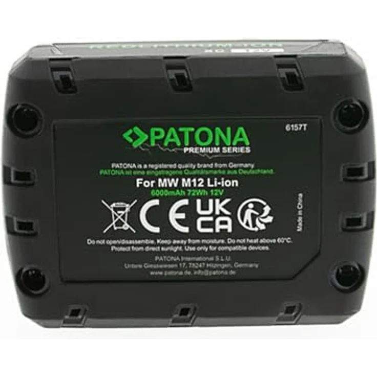 PATONA Premium Akku für Milwaukee M12, 12V 6.0Ah Li-Ion, Hochleistungs-Ersatzakku mit Ladeanzeige, robust & schnell ladefähig – Bild 3