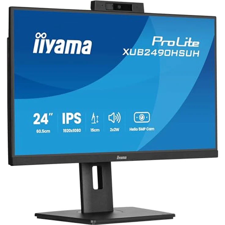 iiyama ProLite XUB2490HSUH-B2, 24’’ Desktop-Monitor mit integrierter Windows Hello Webcam, Mikrofon und IPS-Panel – Bild 1