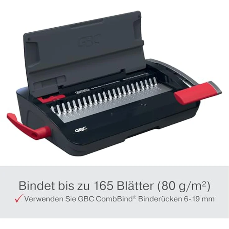 GBC CombBind CB12, Manuelles Bindegerät für bis zu 165 A5/A4-Blätter, 12 Blatt Stanzer, kompaktes Design, Schwarz/Silber, 4410060 – Bild 3