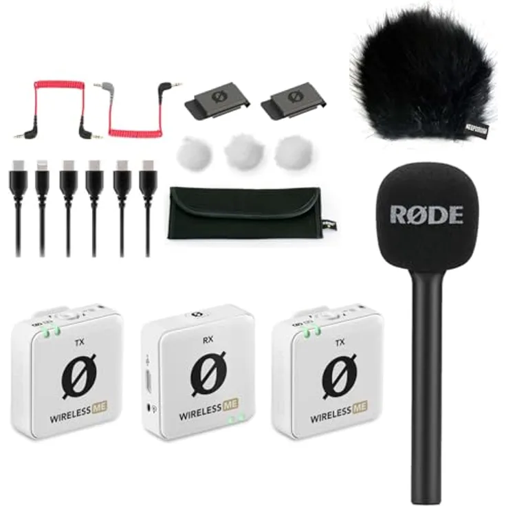 RØDE Wireless ME Dual Mikrofon Funksystem Weiss + Interview GO Handadapter + keepdrum Fell-Windschutz BK