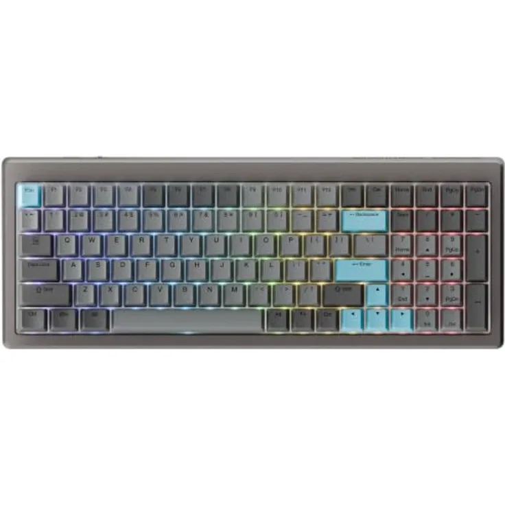 Ducky Cushion 98, 96% Gaming-Tastatur mit Shush Red Switches, RGB, US-Layout, Nickel, Hot-Swap, 2,4 GHz/Bluetooth/USB-C
